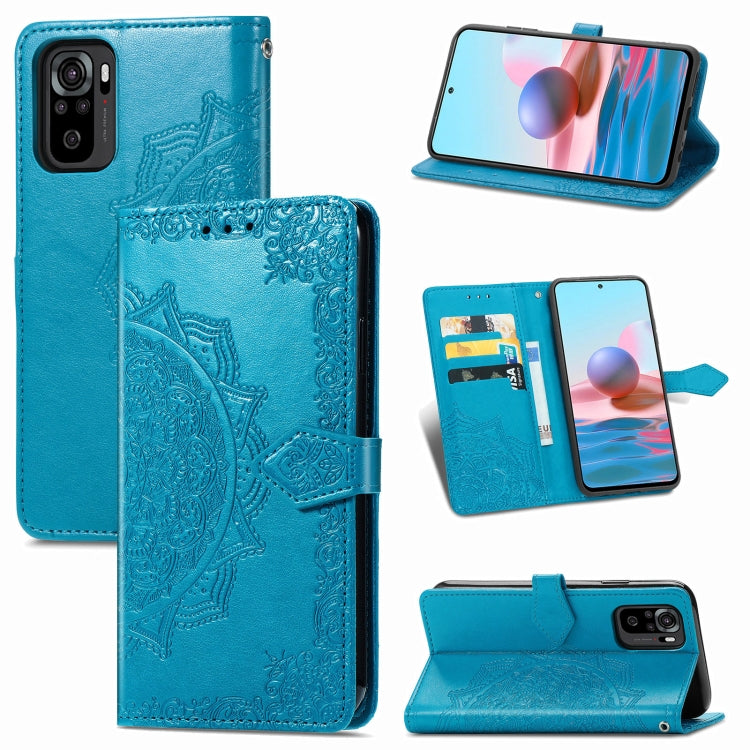 For Xiaomi Redmi Note 10 4G Mandala Flower Embossed Horizontal Flip Leather Case with Bracket / Card Slot / Wallet / Lanyard