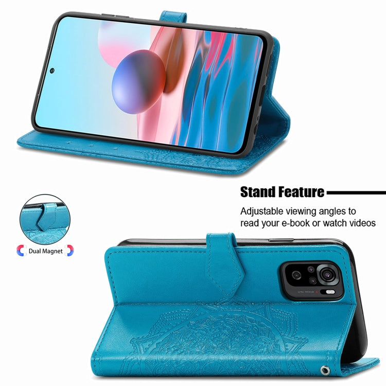 For Xiaomi Redmi Note 10 4G Mandala Flower Embossed Horizontal Flip Leather Case with Bracket / Card Slot / Wallet / Lanyard