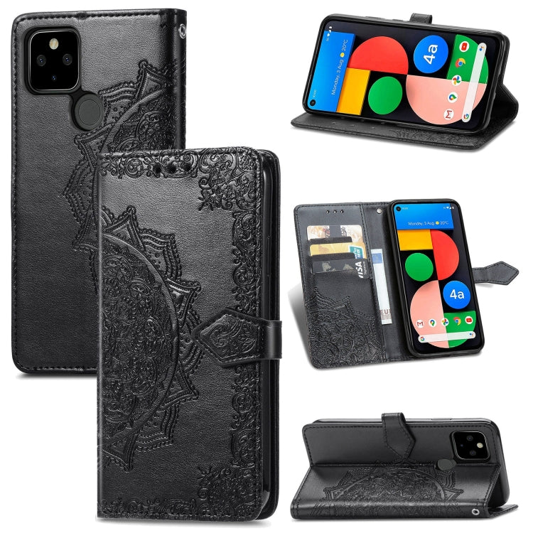 For Google Pixel 5A Mandala Flower Embossed Horizontal Flip Leather Case with Bracket / Card Slot / Wallet / Lanyard