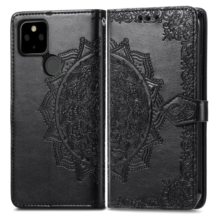 For Google Pixel 5A Mandala Flower Embossed Horizontal Flip Leather Case with Bracket / Card Slot / Wallet / Lanyard