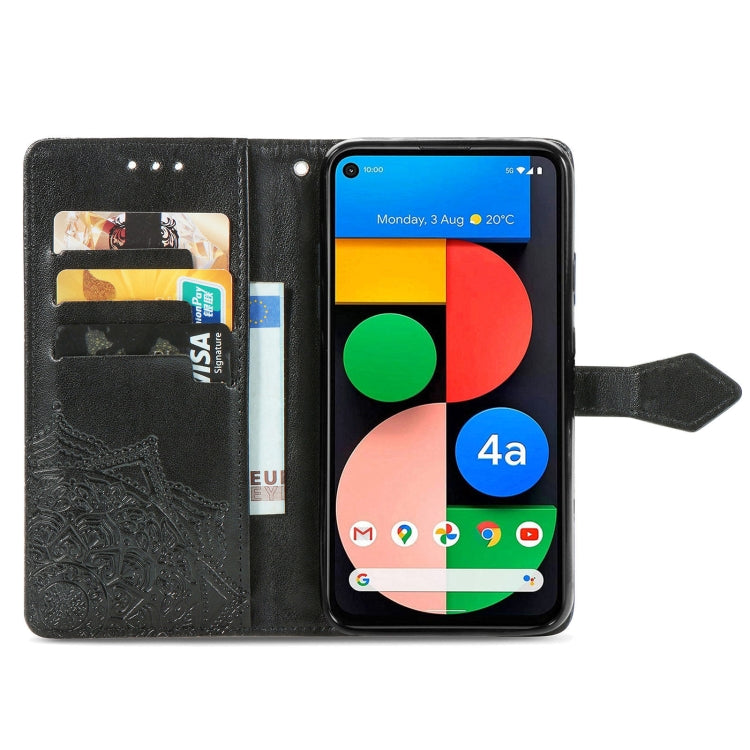 For Google Pixel 5A Mandala Flower Embossed Horizontal Flip Leather Case with Bracket / Card Slot / Wallet / Lanyard