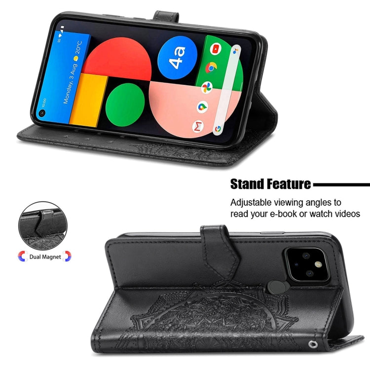 For Google Pixel 5A Mandala Flower Embossed Horizontal Flip Leather Case with Bracket / Card Slot / Wallet / Lanyard