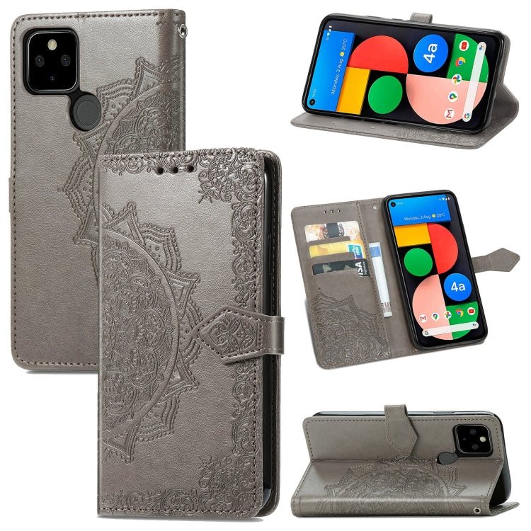 For Google Pixel 5A Mandala Flower Embossed Horizontal Flip Leather Case with Bracket / Card Slot / Wallet / Lanyard