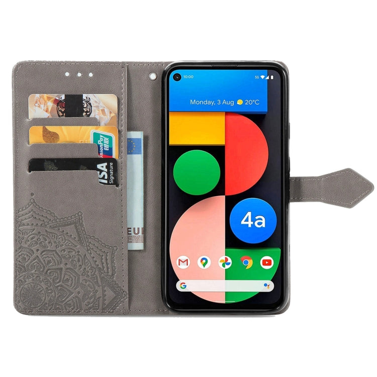 For Google Pixel 5A Mandala Flower Embossed Horizontal Flip Leather Case with Bracket / Card Slot / Wallet / Lanyard