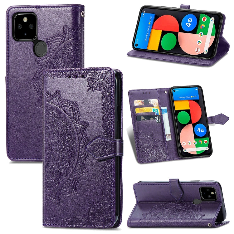 For Google Pixel 5A Mandala Flower Embossed Horizontal Flip Leather Case with Bracket / Card Slot / Wallet / Lanyard