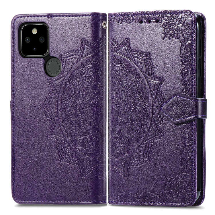 For Google Pixel 5A Mandala Flower Embossed Horizontal Flip Leather Case with Bracket / Card Slot / Wallet / Lanyard