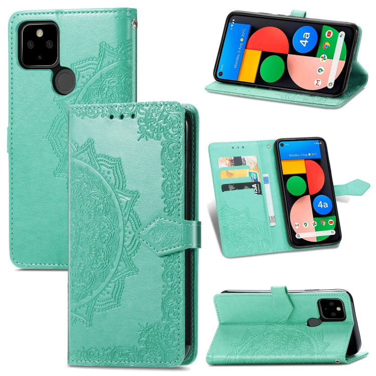 For Google Pixel 5A Mandala Flower Embossed Horizontal Flip Leather Case with Bracket / Card Slot / Wallet / Lanyard