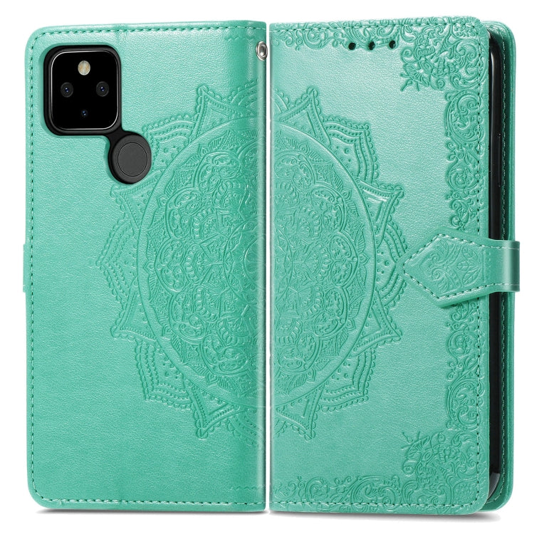 For Google Pixel 5A Mandala Flower Embossed Horizontal Flip Leather Case with Bracket / Card Slot / Wallet / Lanyard