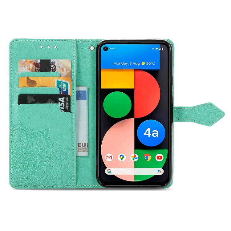 For Google Pixel 5A Mandala Flower Embossed Horizontal Flip Leather Case with Bracket / Card Slot / Wallet / Lanyard