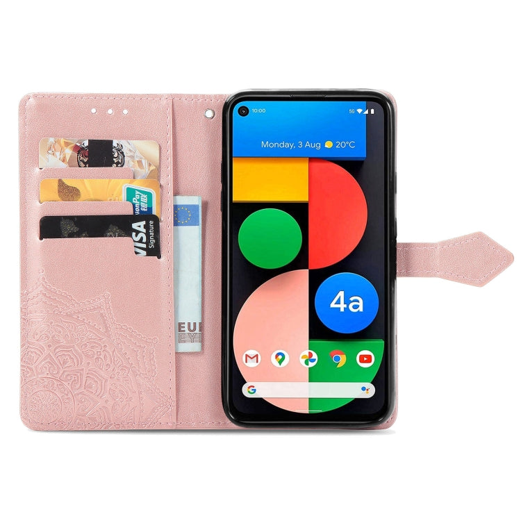 For Google Pixel 5A Mandala Flower Embossed Horizontal Flip Leather Case with Bracket / Card Slot / Wallet / Lanyard