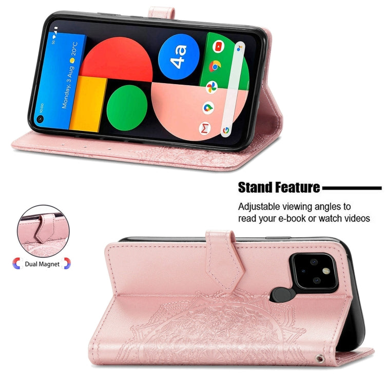 For Google Pixel 5A Mandala Flower Embossed Horizontal Flip Leather Case with Bracket / Card Slot / Wallet / Lanyard