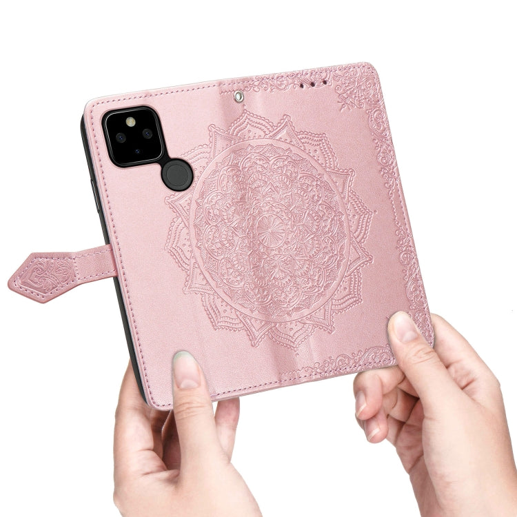 For Google Pixel 5A Mandala Flower Embossed Horizontal Flip Leather Case with Bracket / Card Slot / Wallet / Lanyard