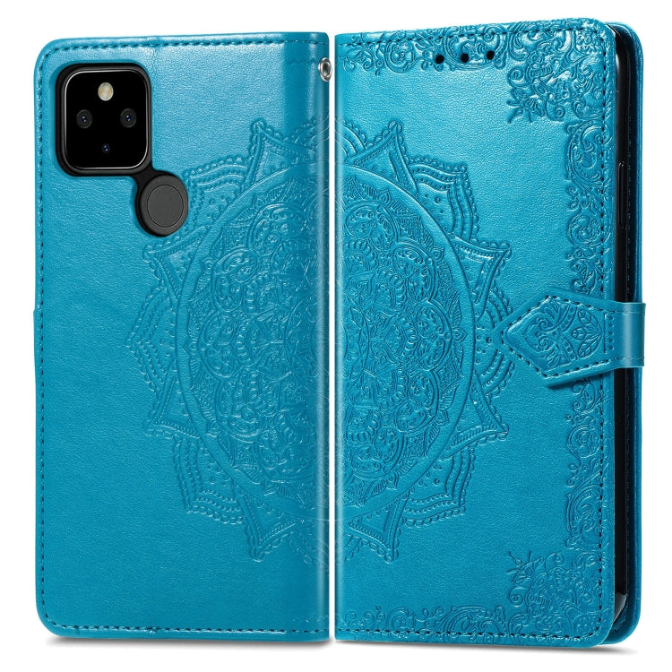 For Google Pixel 5A Mandala Flower Embossed Horizontal Flip Leather Case with Bracket / Card Slot / Wallet / Lanyard