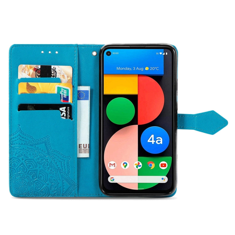 For Google Pixel 5A Mandala Flower Embossed Horizontal Flip Leather Case with Bracket / Card Slot / Wallet / Lanyard