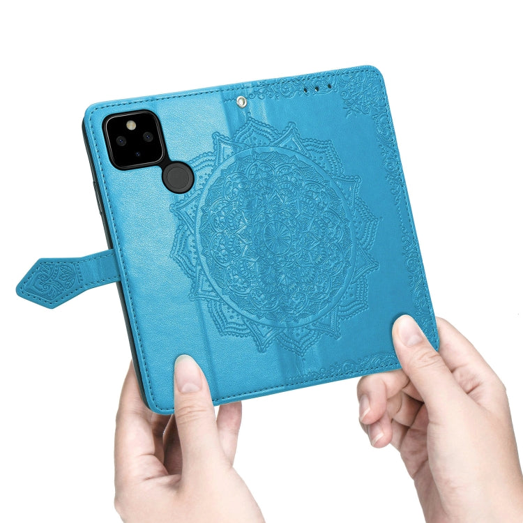 For Google Pixel 5A Mandala Flower Embossed Horizontal Flip Leather Case with Bracket / Card Slot / Wallet / Lanyard