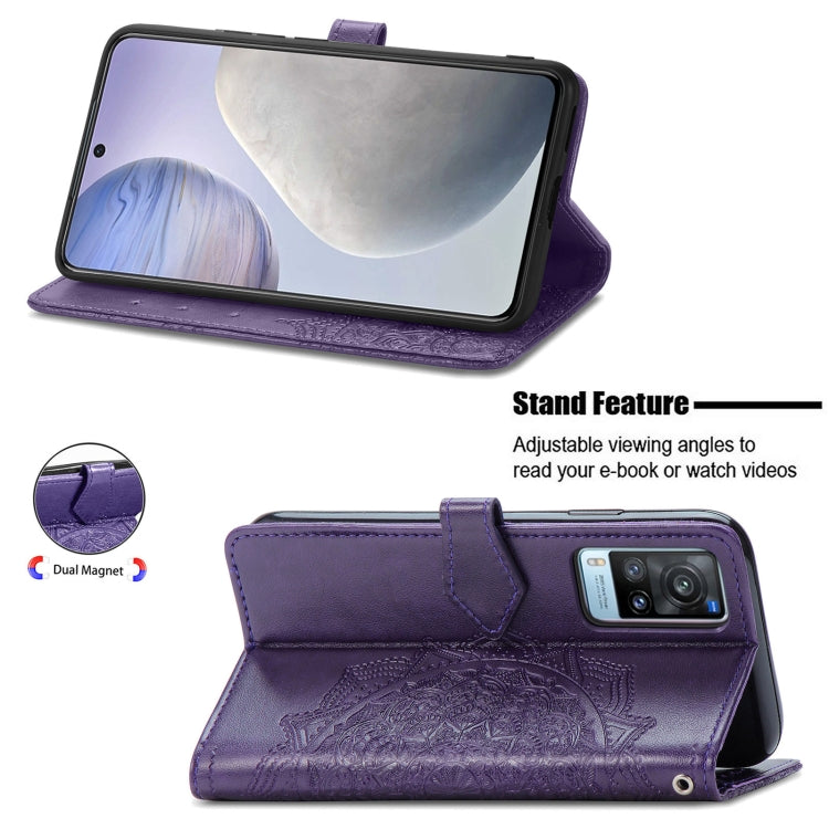 For vivo X60 Mandala Flower Embossed Horizontal Flip Leather Case with Bracket / Card Slot / Wallet / Lanyard