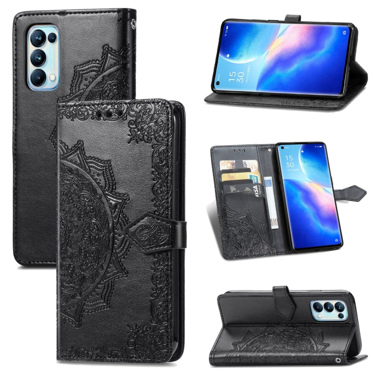 For OPPO Reno5 Pro Mandala Flower Embossed Horizontal Flip Leather Case with Bracket / Card Slot / Wallet / Lanyard