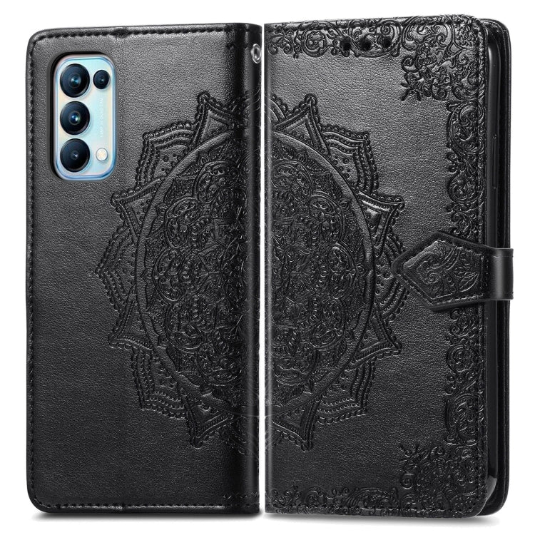 For OPPO Reno5 Pro Mandala Flower Embossed Horizontal Flip Leather Case with Bracket / Card Slot / Wallet / Lanyard