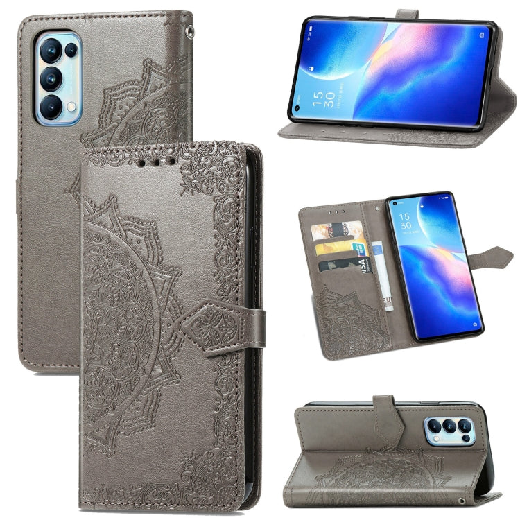 For OPPO Reno5 Pro Mandala Flower Embossed Horizontal Flip Leather Case with Bracket / Card Slot / Wallet / Lanyard
