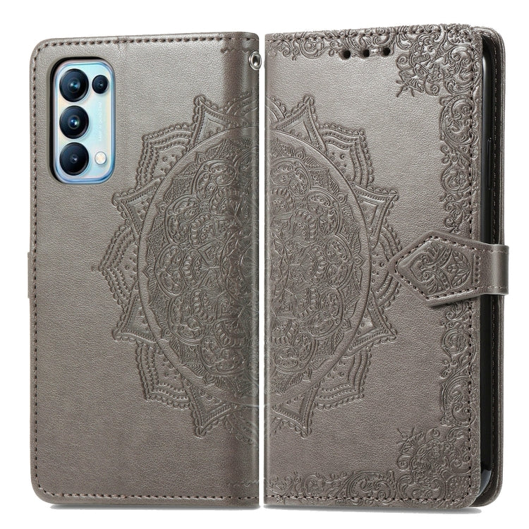 For OPPO Reno5 Pro Mandala Flower Embossed Horizontal Flip Leather Case with Bracket / Card Slot / Wallet / Lanyard