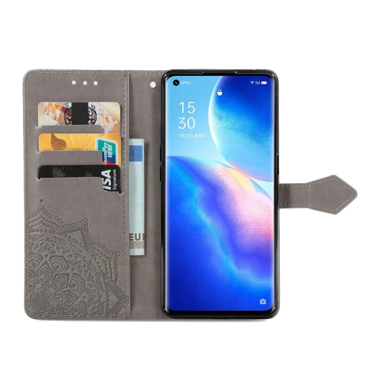 For OPPO Reno5 Pro Mandala Flower Embossed Horizontal Flip Leather Case with Bracket / Card Slot / Wallet / Lanyard
