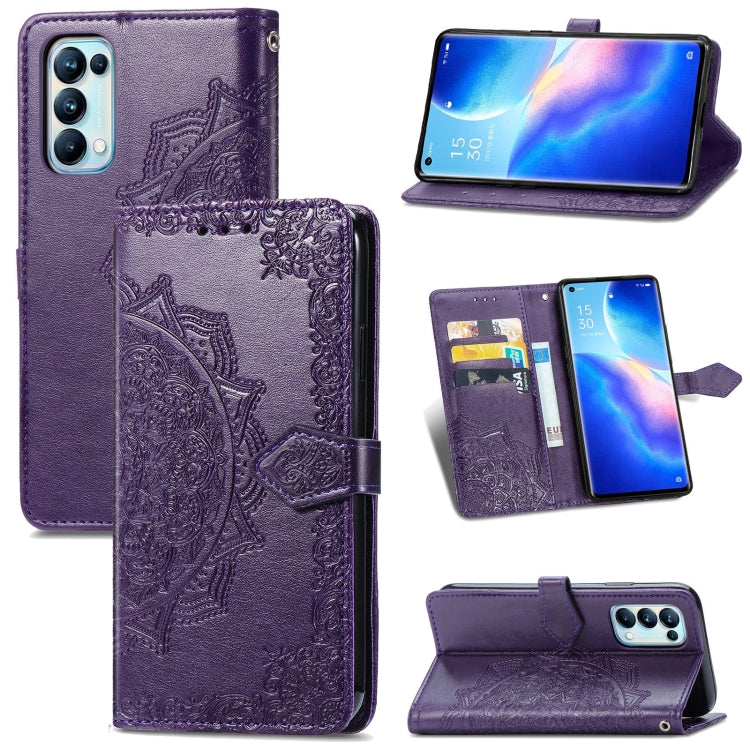 For OPPO Reno5 Pro Mandala Flower Embossed Horizontal Flip Leather Case with Bracket / Card Slot / Wallet / Lanyard
