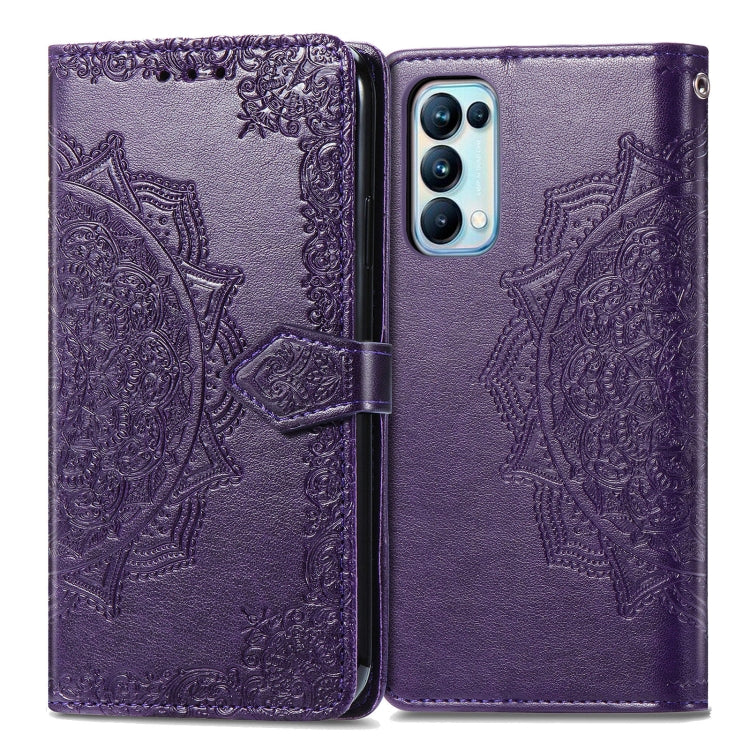 For OPPO Reno5 Pro Mandala Flower Embossed Horizontal Flip Leather Case with Bracket / Card Slot / Wallet / Lanyard