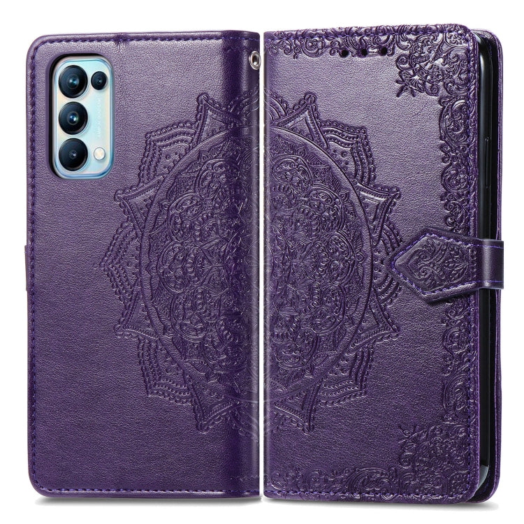 For OPPO Reno5 Pro Mandala Flower Embossed Horizontal Flip Leather Case with Bracket / Card Slot / Wallet / Lanyard