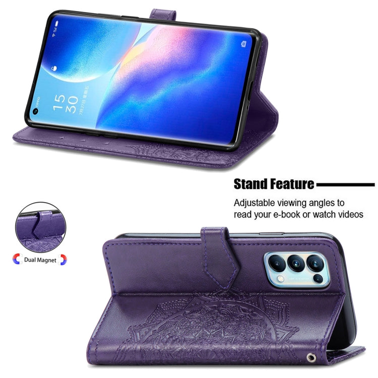 For OPPO Reno5 Pro Mandala Flower Embossed Horizontal Flip Leather Case with Bracket / Card Slot / Wallet / Lanyard