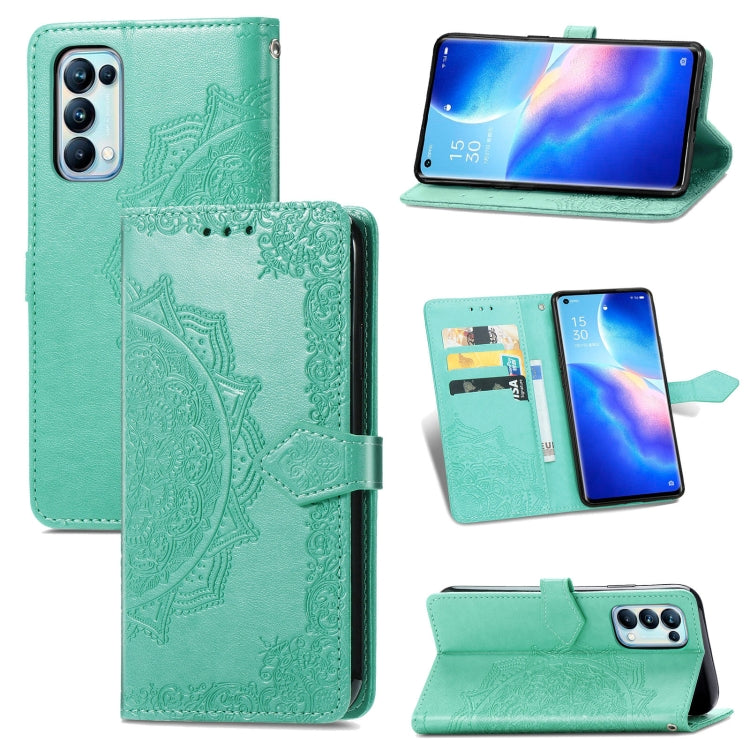 For OPPO Reno5 Pro Mandala Flower Embossed Horizontal Flip Leather Case with Bracket / Card Slot / Wallet / Lanyard