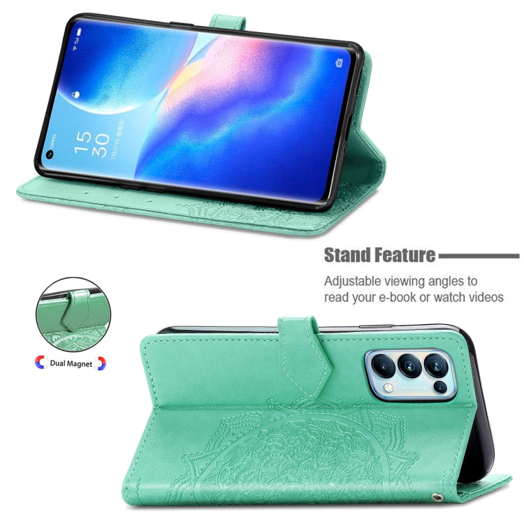 For OPPO Reno5 Pro Mandala Flower Embossed Horizontal Flip Leather Case with Bracket / Card Slot / Wallet / Lanyard
