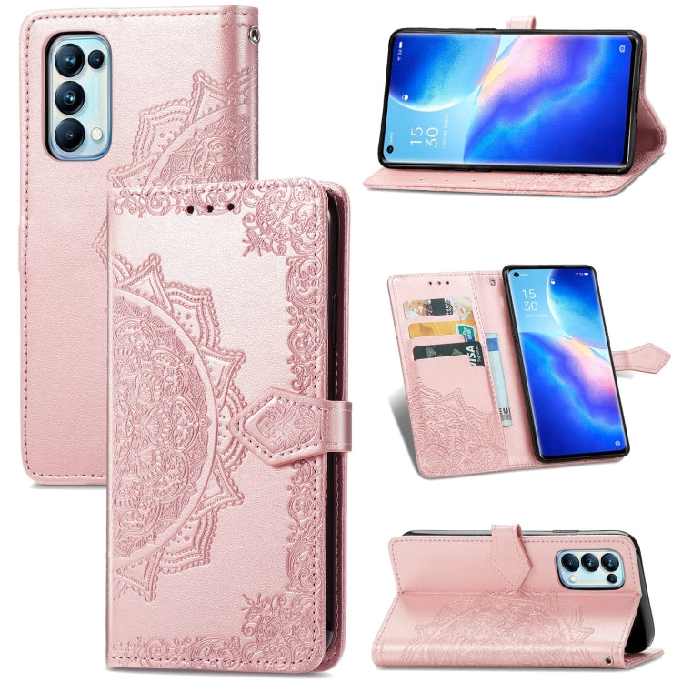 For OPPO Reno5 Pro Mandala Flower Embossed Horizontal Flip Leather Case with Bracket / Card Slot / Wallet / Lanyard