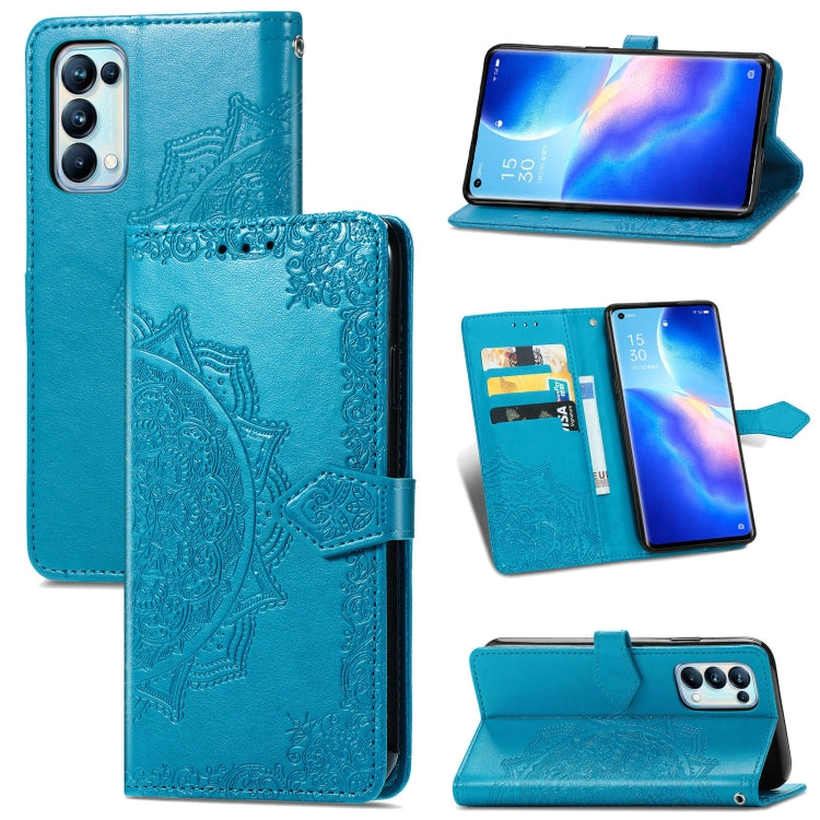 For OPPO Reno5 Pro Mandala Flower Embossed Horizontal Flip Leather Case with Bracket / Card Slot / Wallet / Lanyard