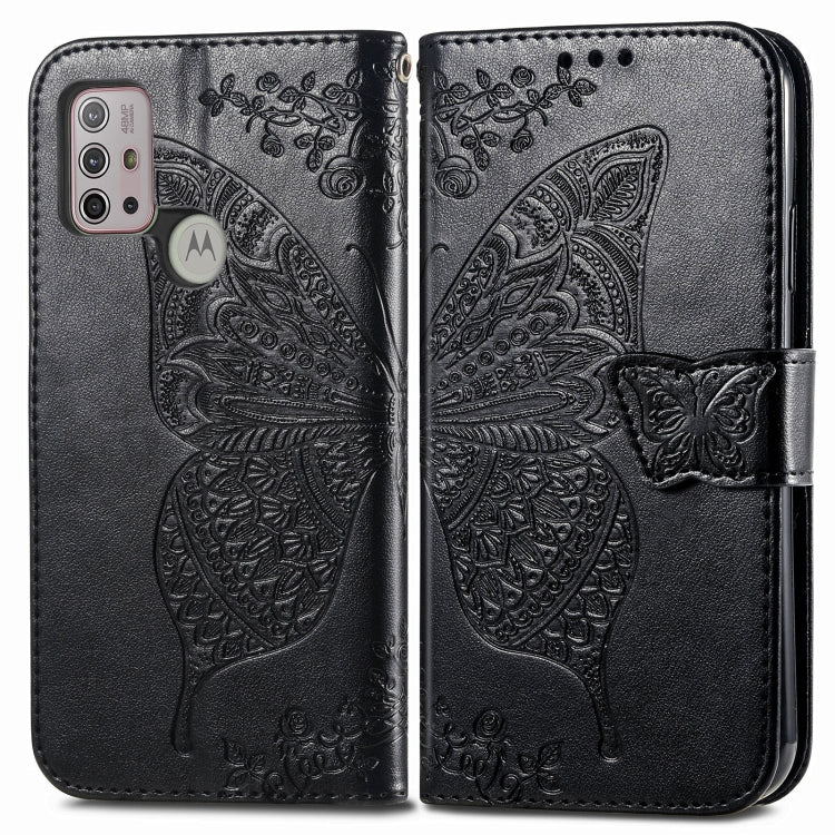 For Motorola Moto G30 / G10 Butterfly Love Flower Embossed Horizontal Flip Leather Case with Bracket & Card Slot & Wallet & Lanyard