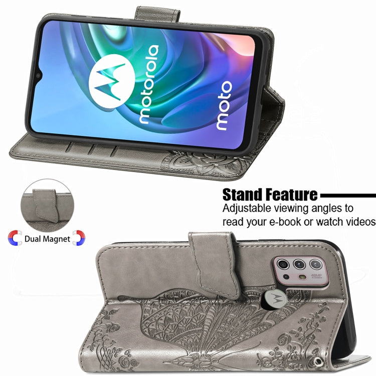 For Motorola Moto G30 / G10 Butterfly Love Flower Embossed Horizontal Flip Leather Case with Bracket & Card Slot & Wallet & Lanyard