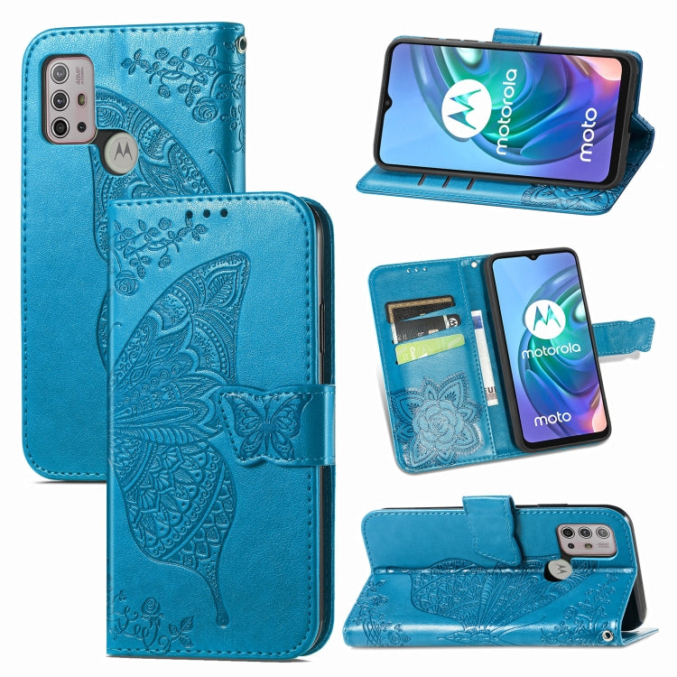 For Motorola Moto G30 / G10 Butterfly Love Flower Embossed Horizontal Flip Leather Case with Bracket & Card Slot & Wallet & Lanyard