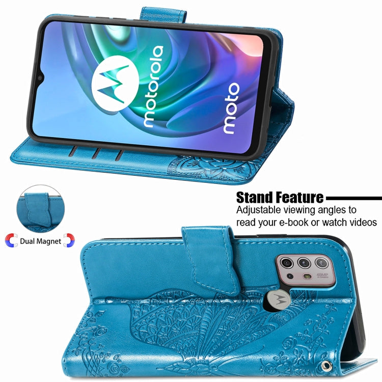 For Motorola Moto G30 / G10 Butterfly Love Flower Embossed Horizontal Flip Leather Case with Bracket & Card Slot & Wallet & Lanyard