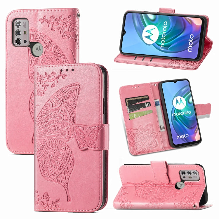 For Motorola Moto G30 / G10 Butterfly Love Flower Embossed Horizontal Flip Leather Case with Bracket & Card Slot & Wallet & Lanyard