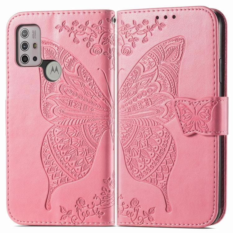 For Motorola Moto G30 / G10 Butterfly Love Flower Embossed Horizontal Flip Leather Case with Bracket & Card Slot & Wallet & Lanyard