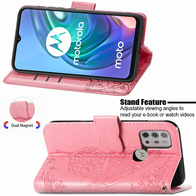 For Motorola Moto G30 / G10 Butterfly Love Flower Embossed Horizontal Flip Leather Case with Bracket & Card Slot & Wallet & Lanyard