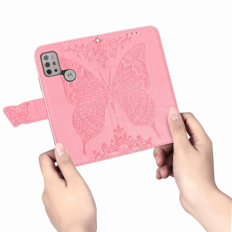 For Motorola Moto G30 / G10 Butterfly Love Flower Embossed Horizontal Flip Leather Case with Bracket & Card Slot & Wallet & Lanyard