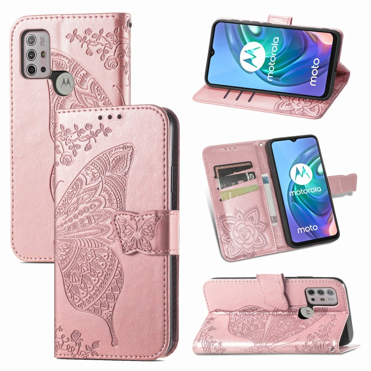 For Motorola Moto G30 / G10 Butterfly Love Flower Embossed Horizontal Flip Leather Case with Bracket & Card Slot & Wallet & Lanyard