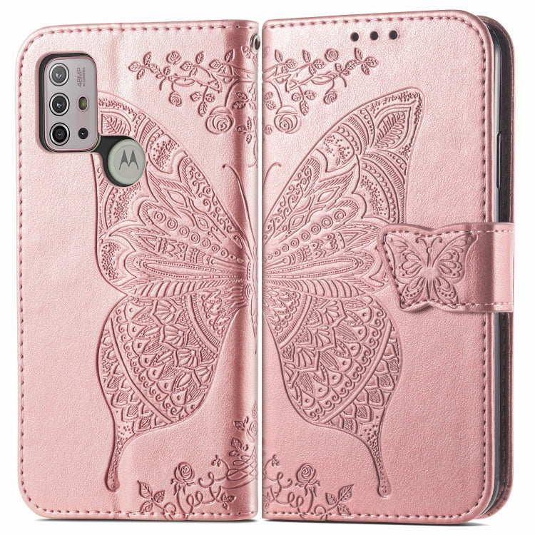 For Motorola Moto G30 / G10 Butterfly Love Flower Embossed Horizontal Flip Leather Case with Bracket & Card Slot & Wallet & Lanyard