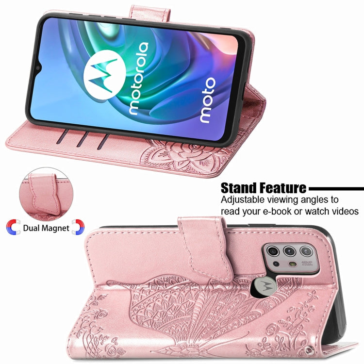 For Motorola Moto G30 / G10 Butterfly Love Flower Embossed Horizontal Flip Leather Case with Bracket & Card Slot & Wallet & Lanyard