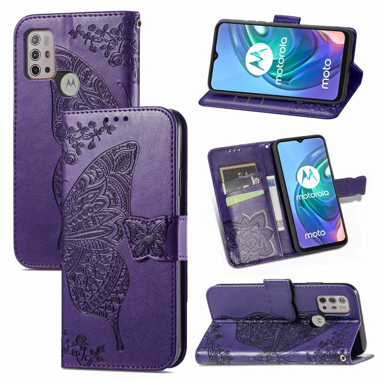 For Motorola Moto G30 / G10 Butterfly Love Flower Embossed Horizontal Flip Leather Case with Bracket & Card Slot & Wallet & Lanyard