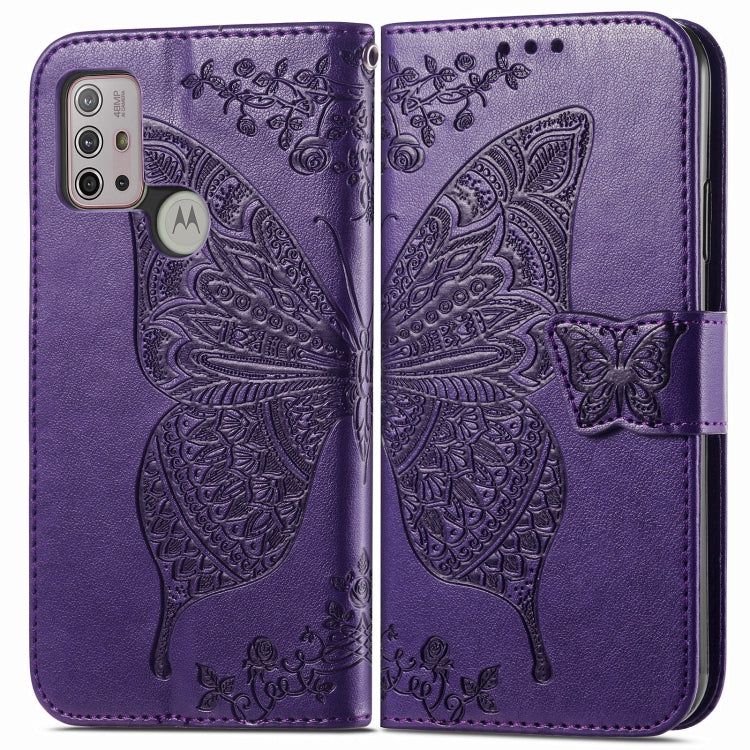 For Motorola Moto G30 / G10 Butterfly Love Flower Embossed Horizontal Flip Leather Case with Bracket & Card Slot & Wallet & Lanyard