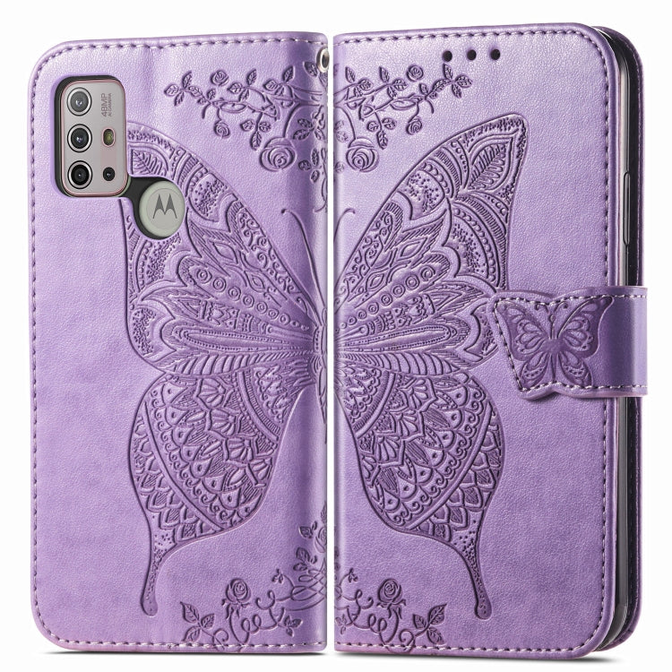 For Motorola Moto G30 / G10 Butterfly Love Flower Embossed Horizontal Flip Leather Case with Bracket & Card Slot & Wallet & Lanyard