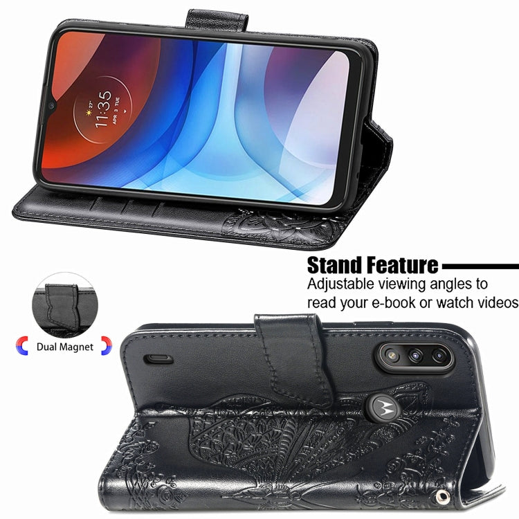 For Motorola Moto E7 Power Butterfly Love Flower Embossed Horizontal Flip Leather Case with Bracket & Card Slot & Wallet & Lanyard
