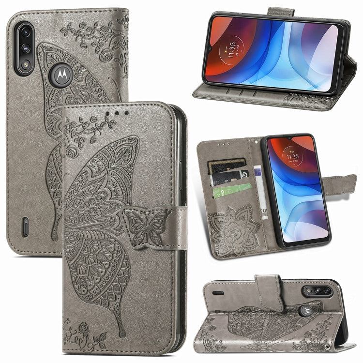 For Motorola Moto E7 Power Butterfly Love Flower Embossed Horizontal Flip Leather Case with Bracket & Card Slot & Wallet & Lanyard