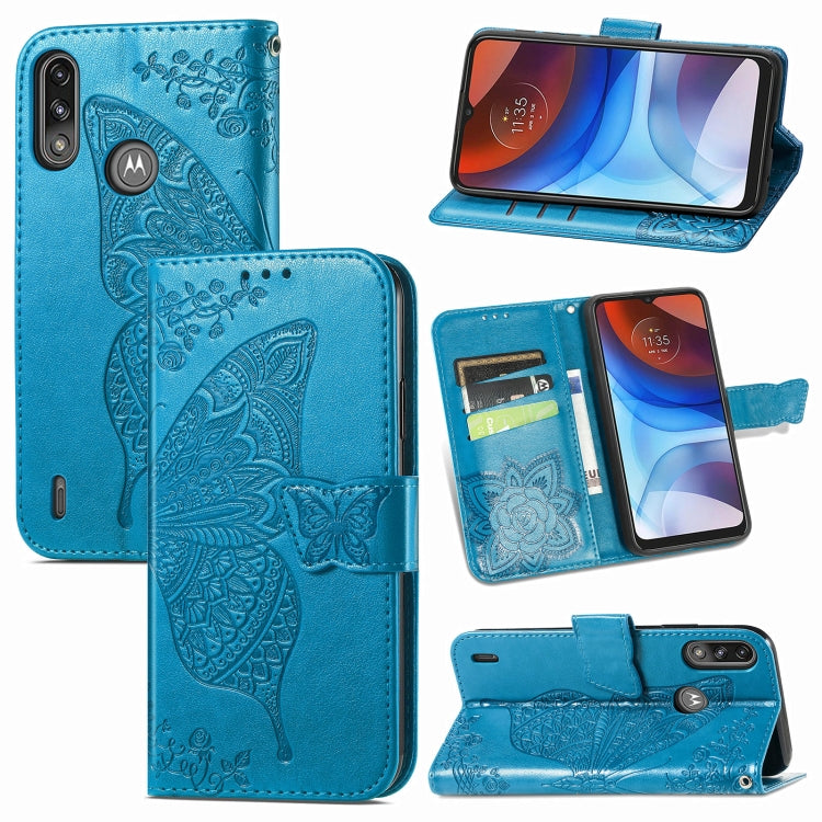 For Motorola Moto E7 Power Butterfly Love Flower Embossed Horizontal Flip Leather Case with Bracket & Card Slot & Wallet & Lanyard